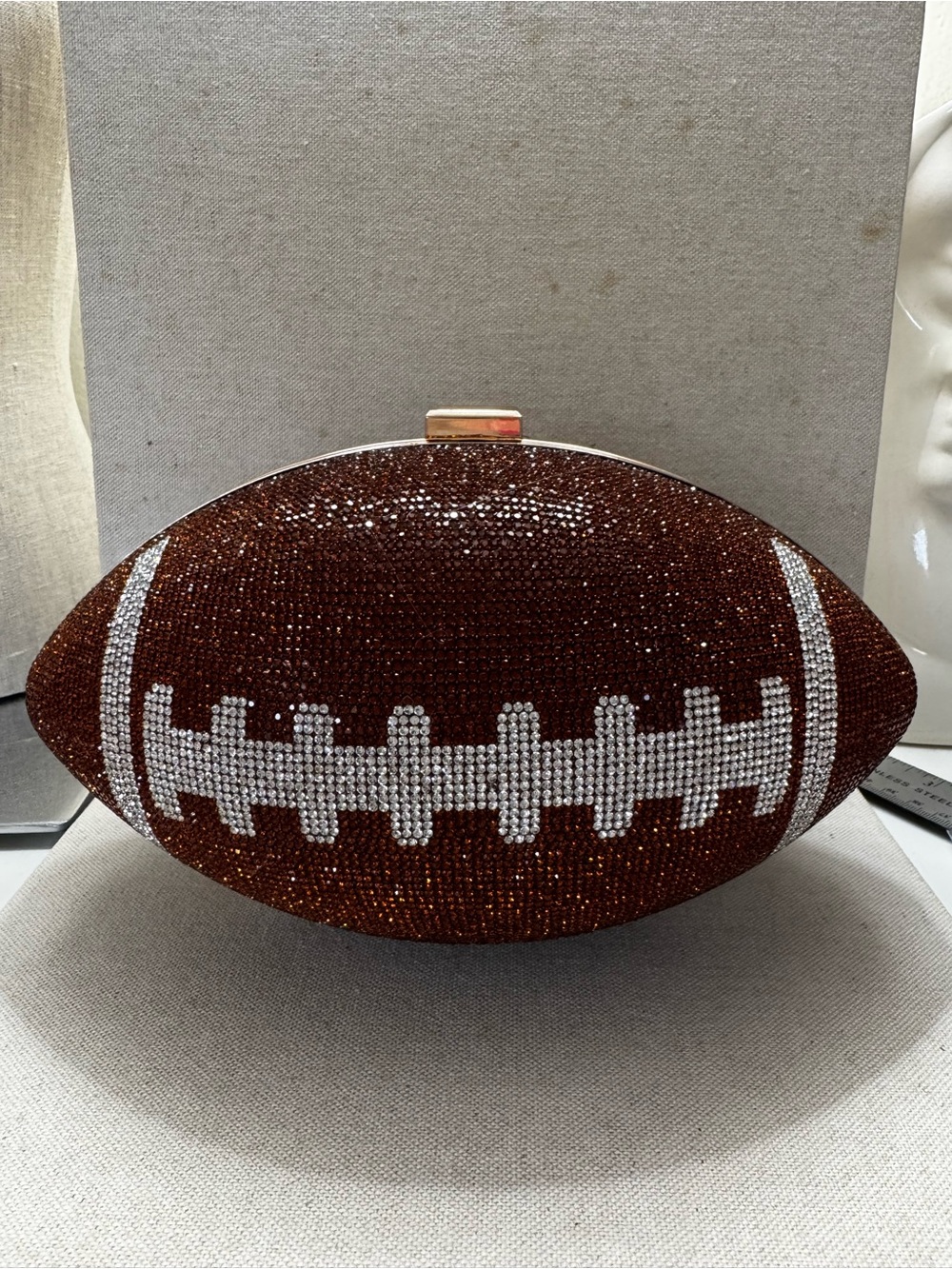 Crystal Football Clutch Bag in Brown and White